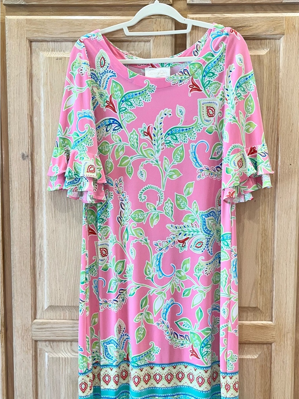 Pappagallo Pink Paisley Midi Dress with Green & Blue Accents